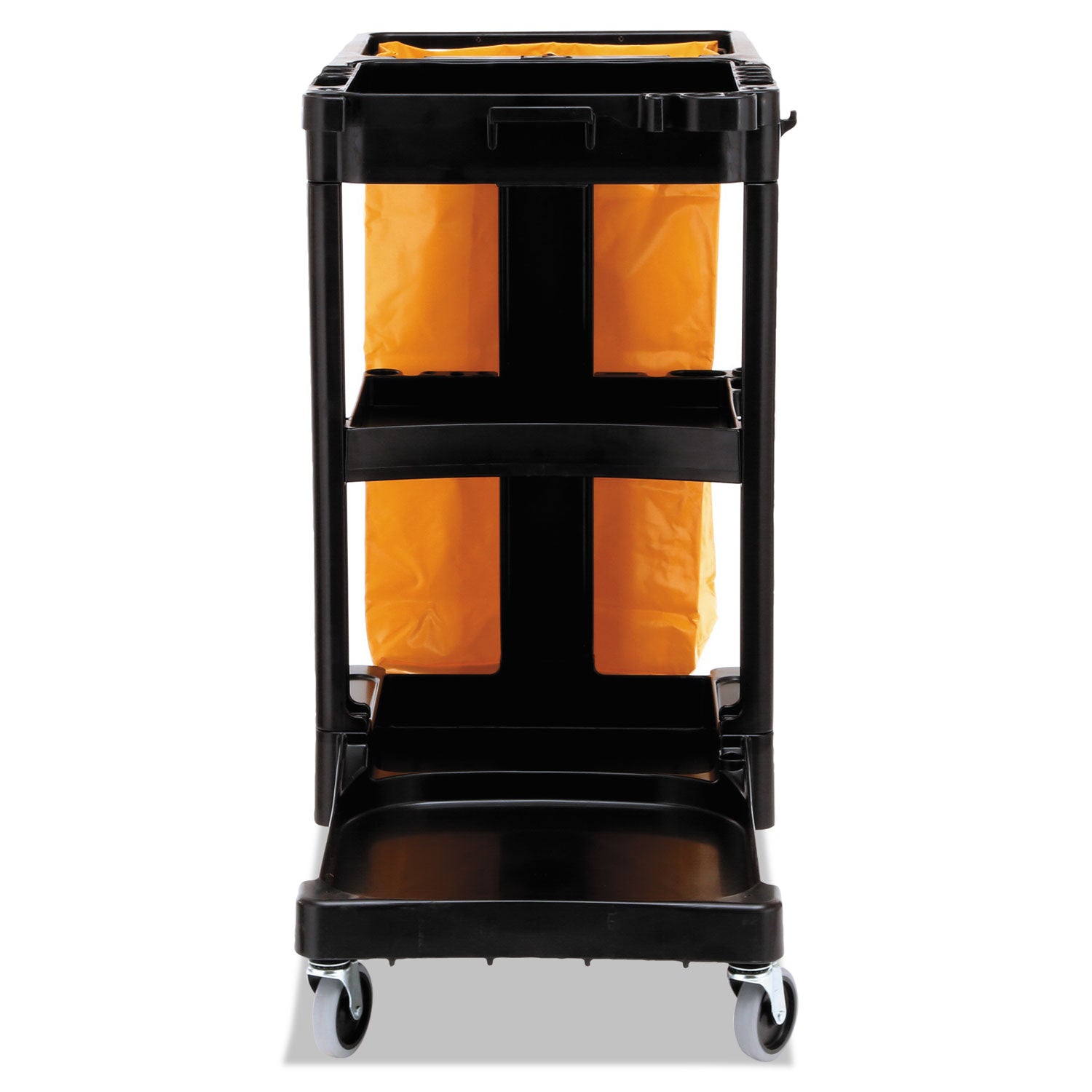 Multi-Shelf Cleaning Cart, Plastic, 4 Shelves, 1 Bin, 20" x 45" x 38.25", Black