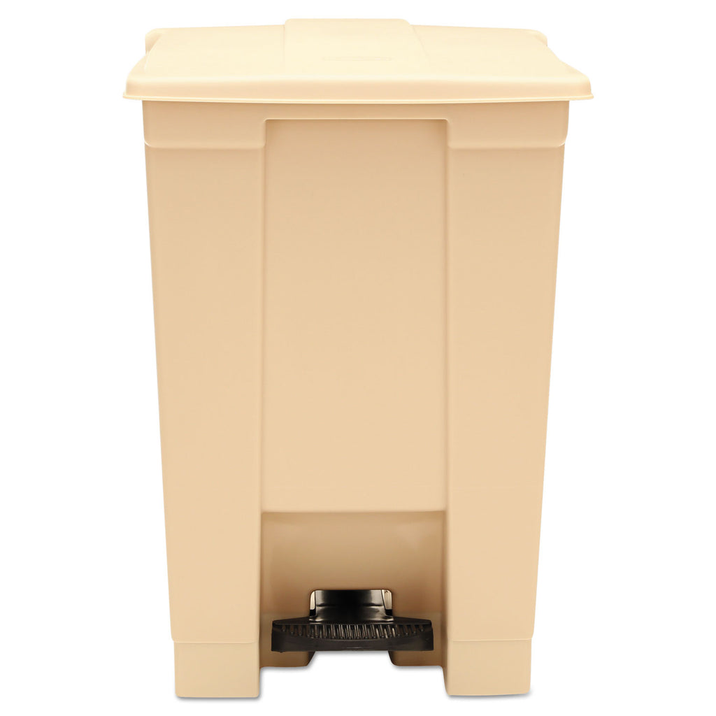 Indoor Utility Step-On Waste Container, Square, Plastic, 12gal, Beige