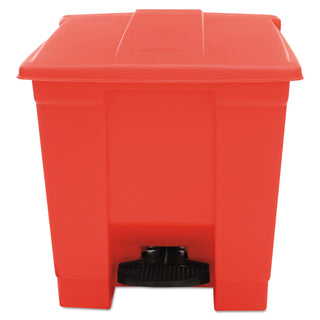 Indoor Utility Step-On Waste Container, Square, Plastic, 8gal, Red