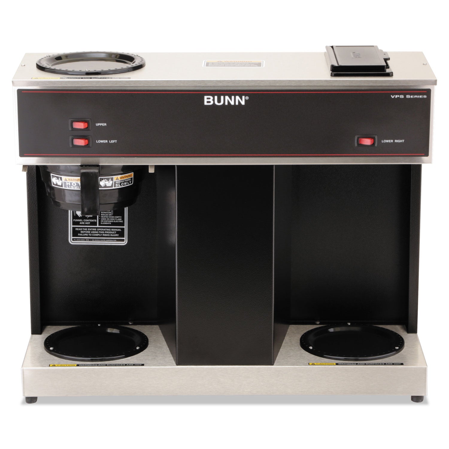 Pour-O-Matic Three-Burner Pour-Over Coffee Brewer, 12-Cup, Stainless Steel, Black - 