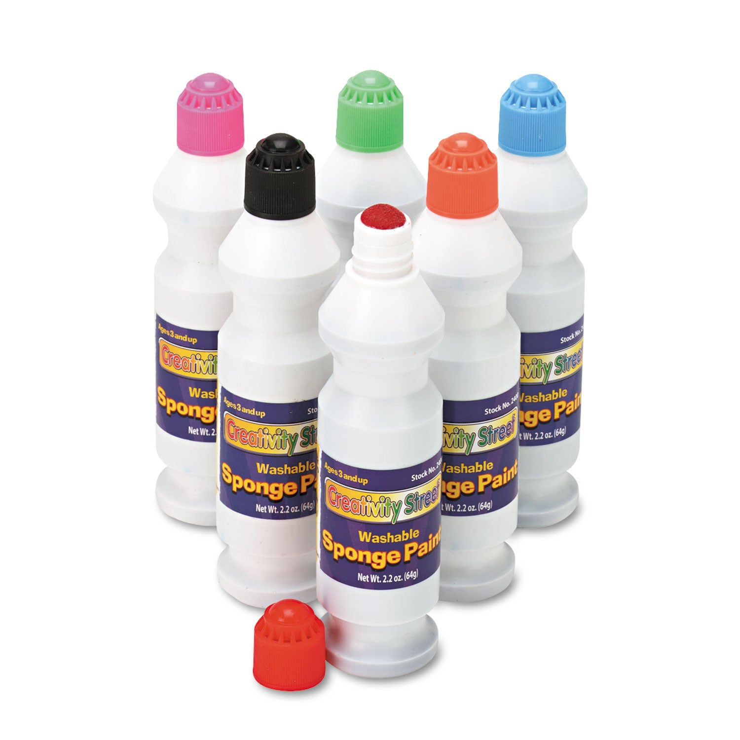 Sponge Paint Set, 6 Assorted Colors, 2.2 oz Bottle, 6/Pack - 