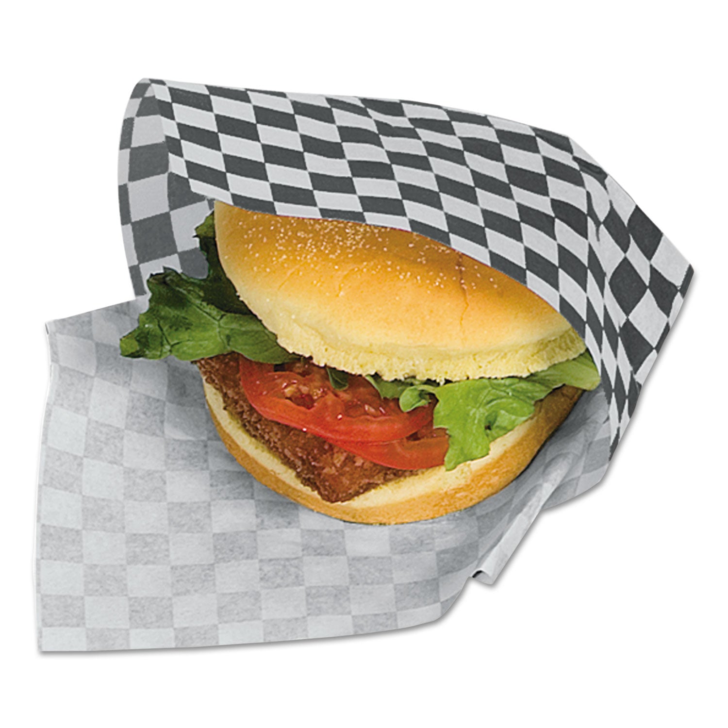 Grease-Resistant Paper Wraps and Liners, 12 x 12, Black Check, 1,000/Box, 5 Boxes/Carton