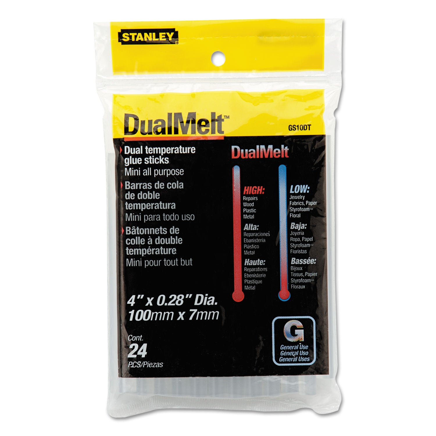 Dual Temperature Mini Glue Sticks, 0.28" x 4", Dries Clear, 24/Pack - 