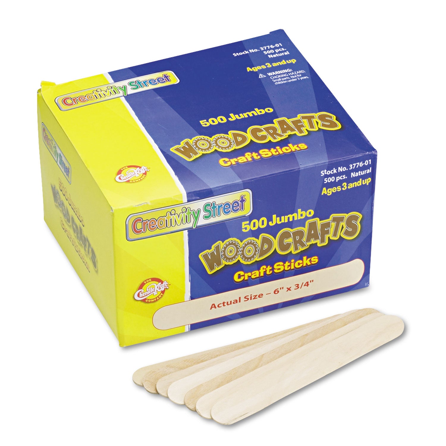 Natural Wood Craft Sticks, 6" x 0.75", Natural, 500/Box - 