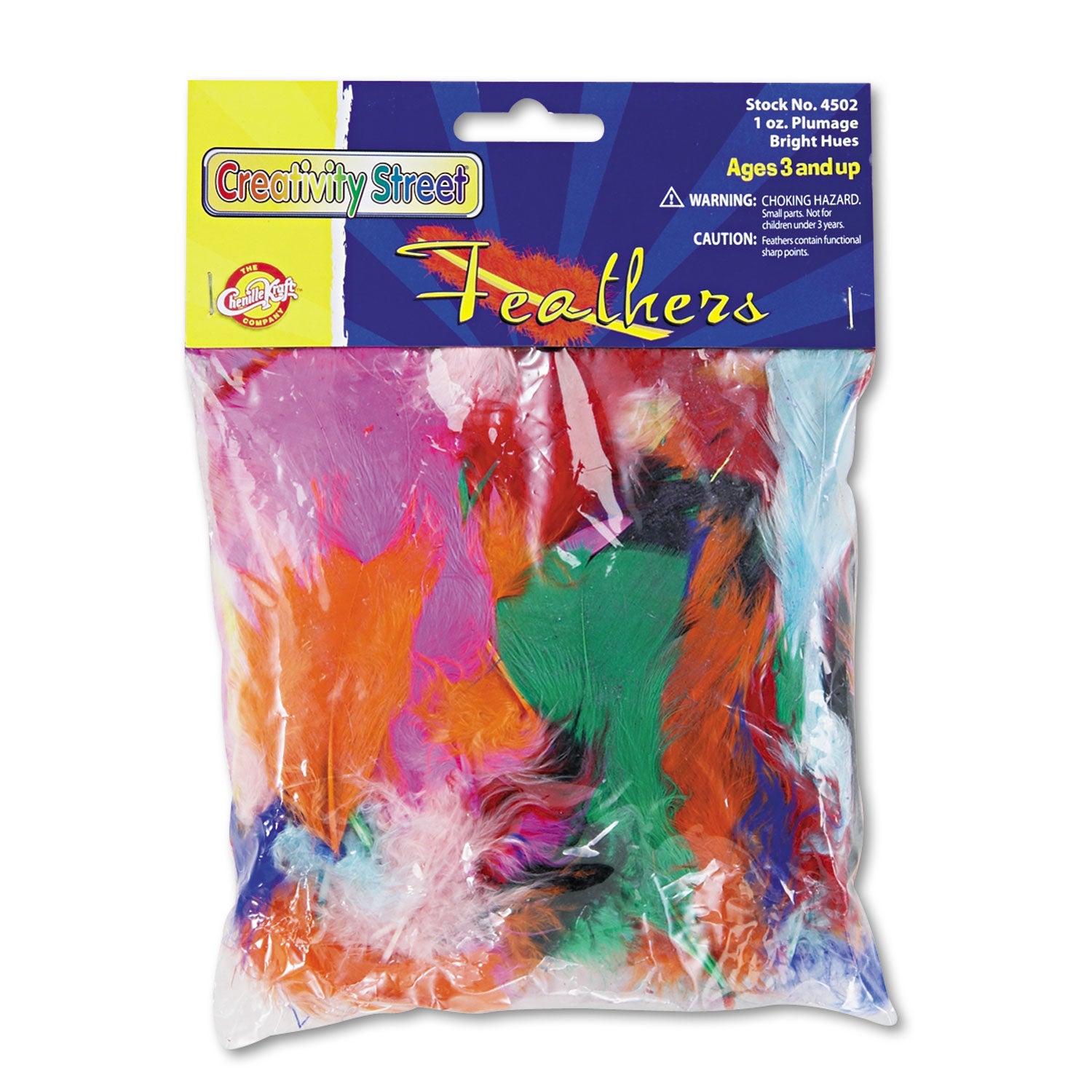 Chenille Kraft Bright Hues Feather Assortment, Natural Turkey Plumage, 1 oz, Approximately 325/Pack - 