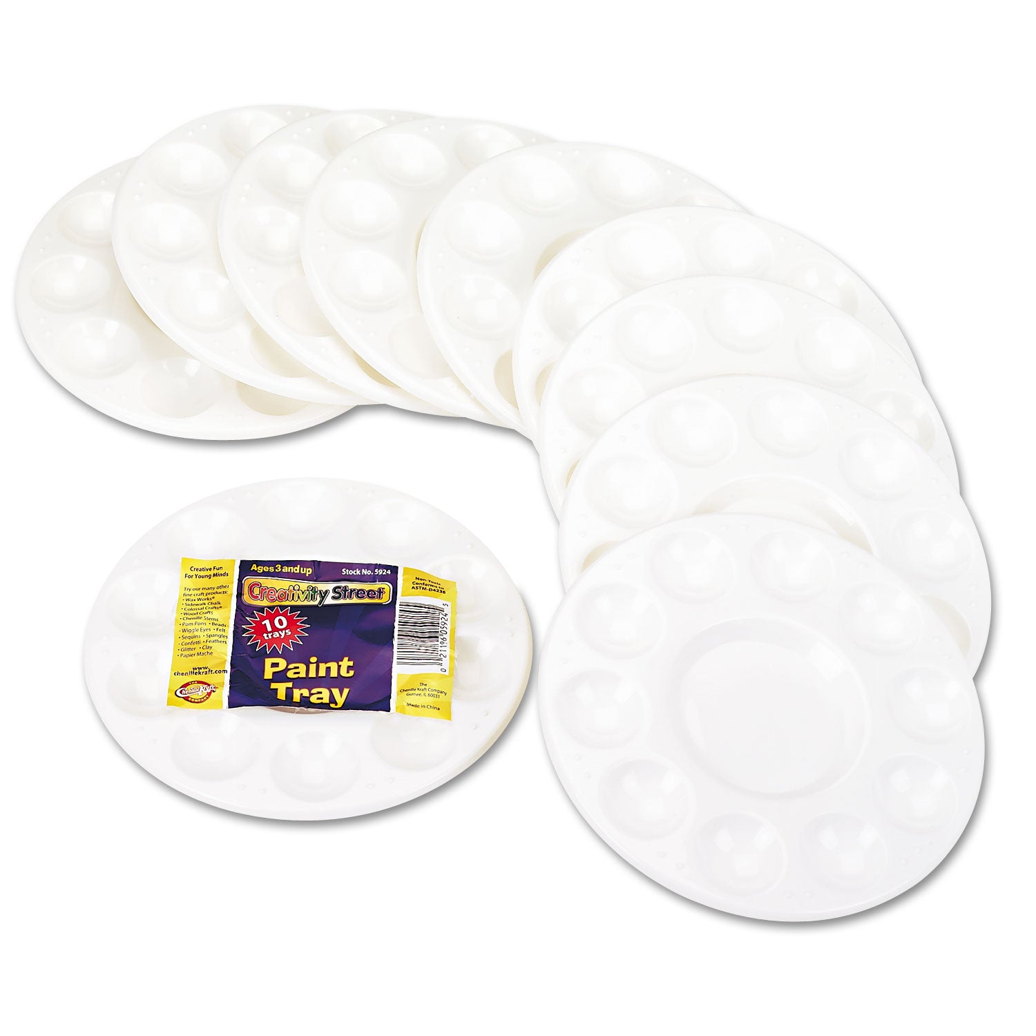 Round Plastic Paint Trays for Classroom, White, 10/Pack - 