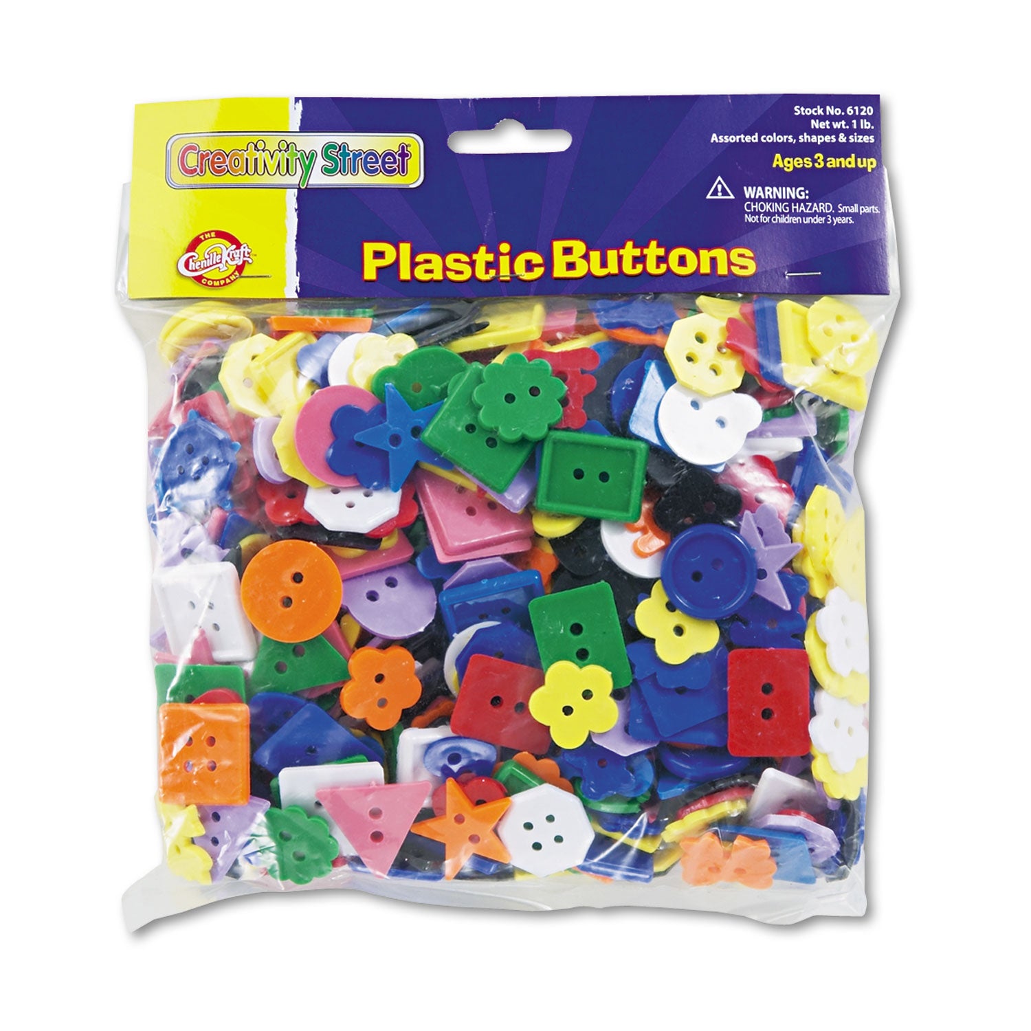 Plastic Button Assortment, 1 lb, Assorted Colors/Shapes/Sizes - 