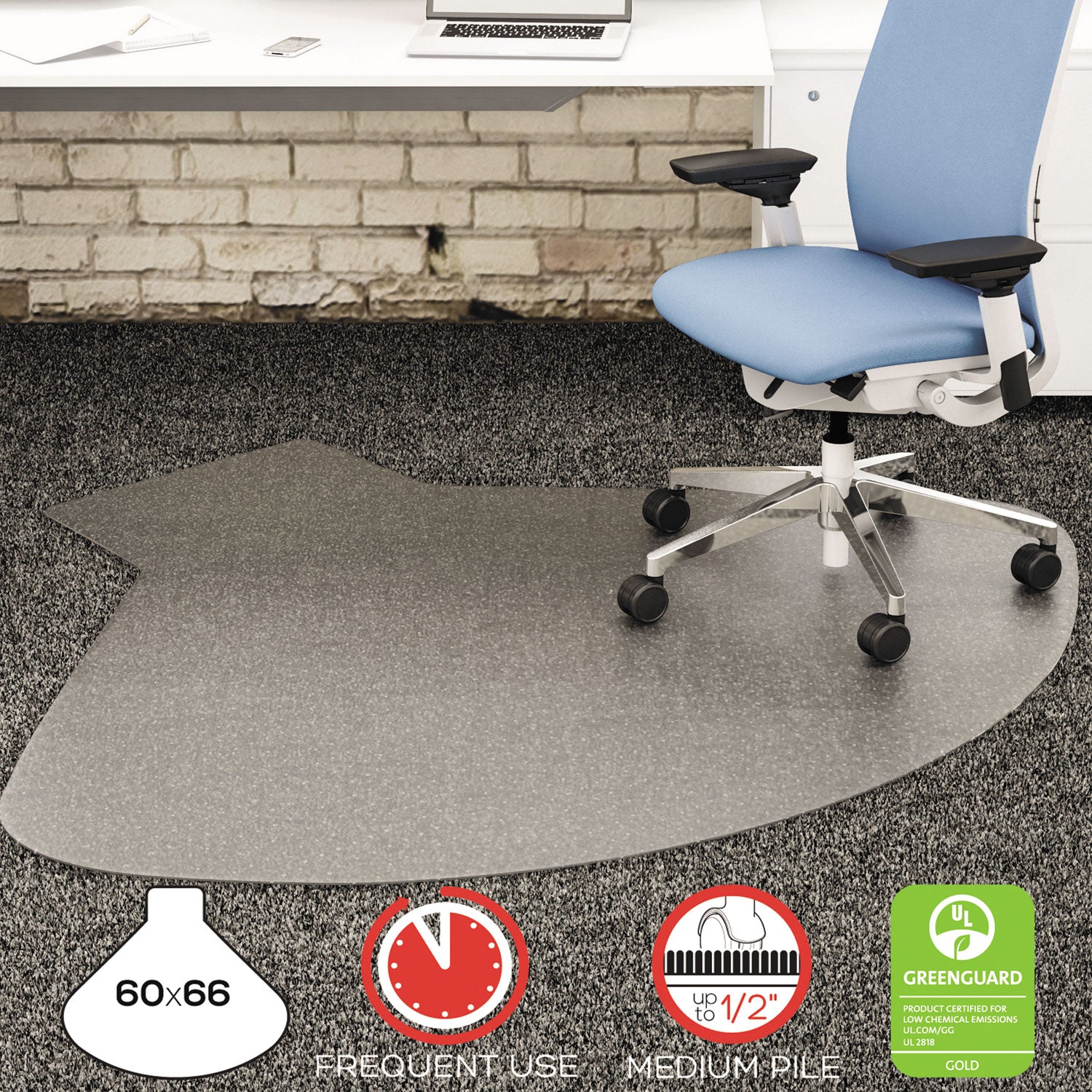 SuperMat Frequent Use Chair Mat, Medium Pile Carpet, 60 x 66, Workstation, Clear - 