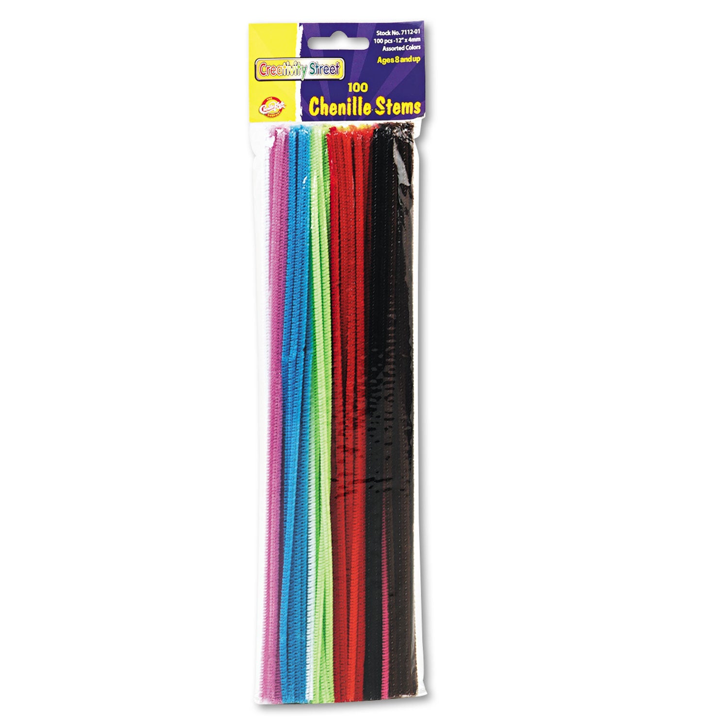 Regular Stems, 12" x 4 mm, Metal Wire, Polyester, Assorted, 100/Pack - 