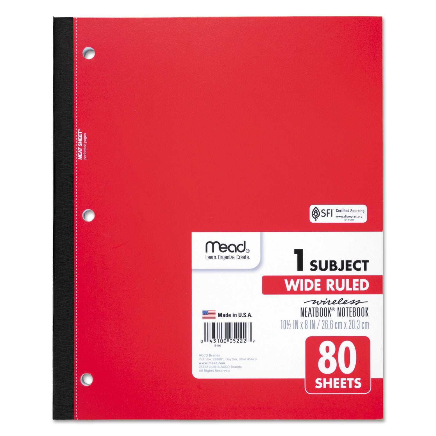 Wireless Neatbook Notebook, 1-Subject, Wide/Legal Rule, Randomly Assorted Cover Color, (80) 10.5 x 8 Sheets - 