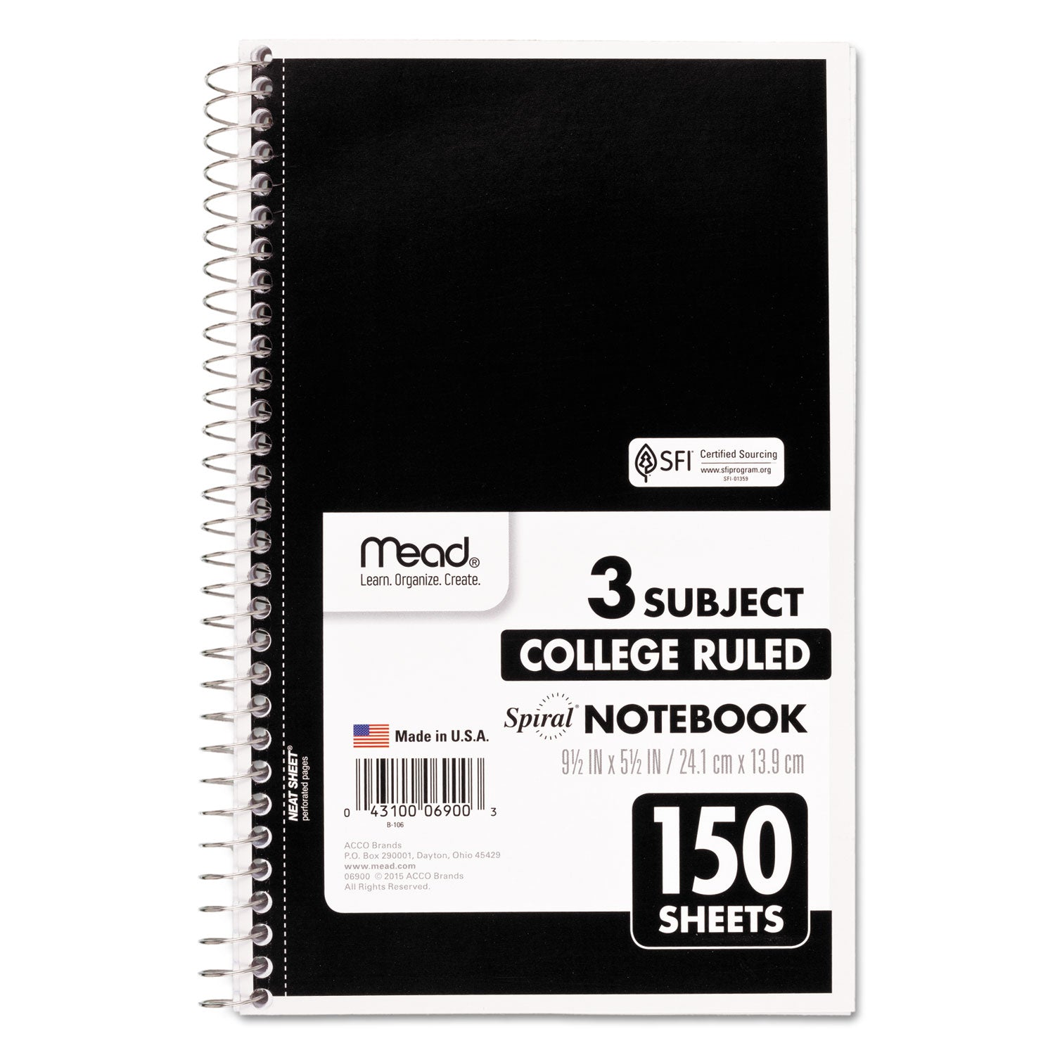 Spiral Notebook, 3-Subject, Medium/College Rule, Randomly Assorted Cover Color, (150) 9.5 x 5.5 Sheets - 