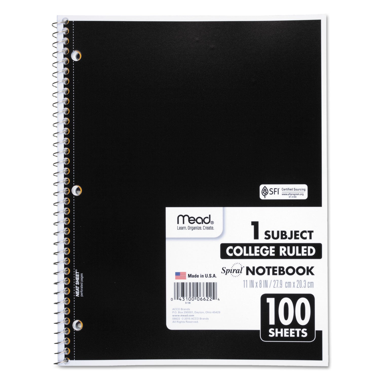 Spiral Notebook, 3-Hole Punched, 1-Subject, Medium/College Rule, Randomly Assorted Cover Color, (100) 11 x 8 Sheets - 