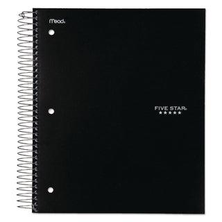 Five Star Notebook - 5 Subject(s) - 200 Sheets - Wire Bound - College Ruled - 3 Hole(s) - Letter - 8 1/2" x 11" - Black Cover - Bleed Resistant, Pocket, Perforated, Water Resistant, Spiral Lock, Acid-free, Pocket Divider - 1 Each