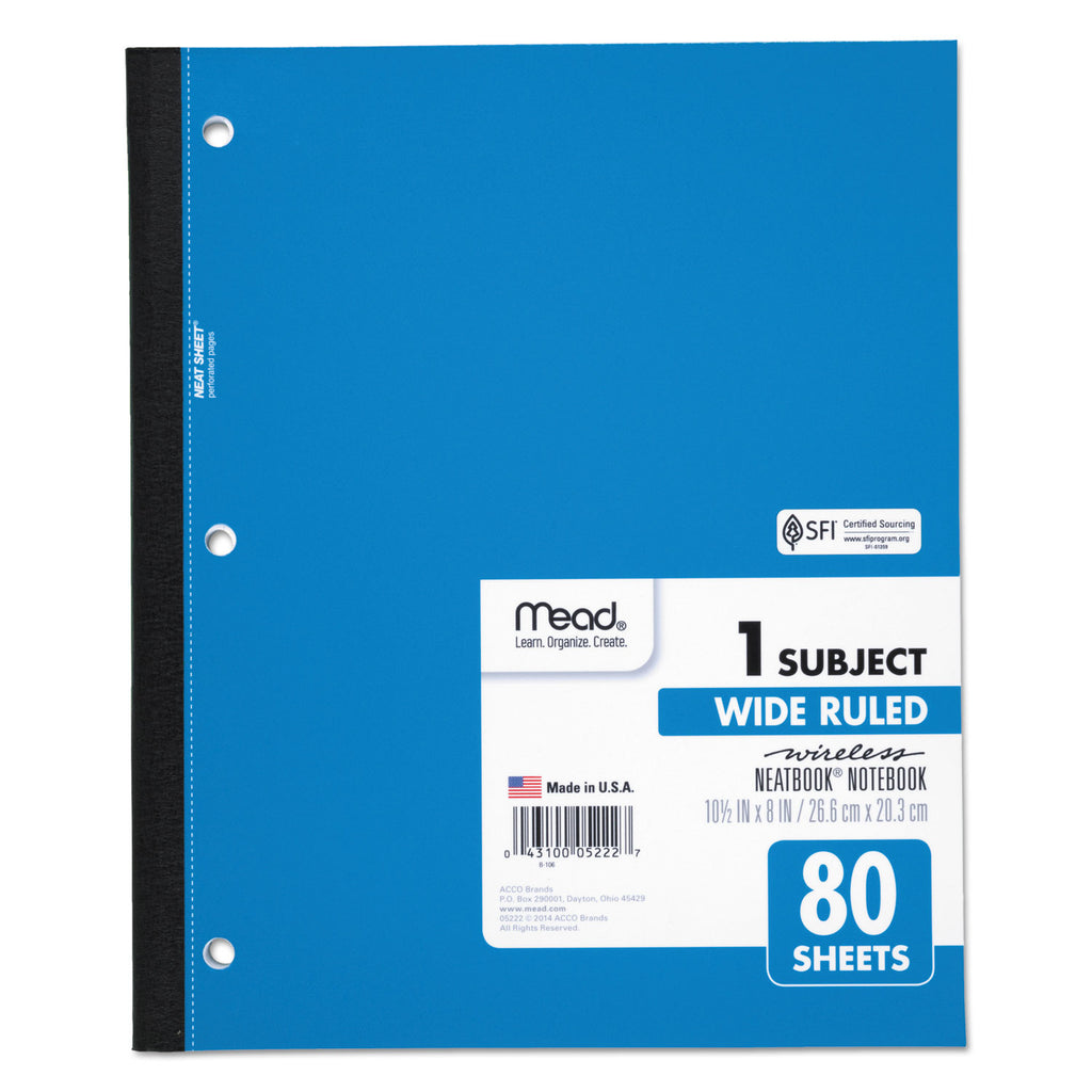Wireless Neatbook Notebook, 1-Subject, Wide/Legal Rule, Randomly Assorted Cover Color, (80) 10.5 x 8 Sheets