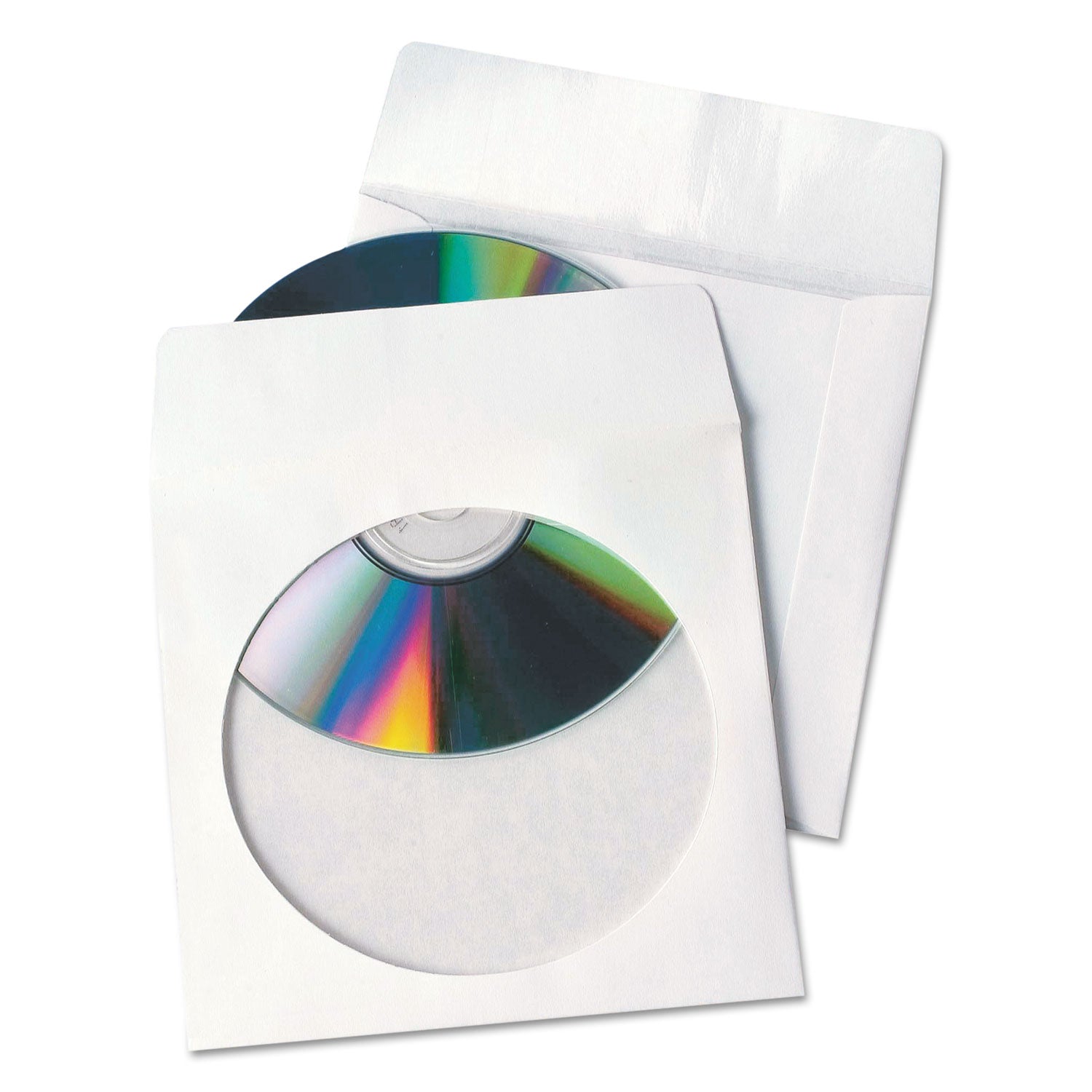 Tech-No-Tear Poly/Paper CD/DVD Sleeves, 1 Disc Capacity, White, 100/Box - 