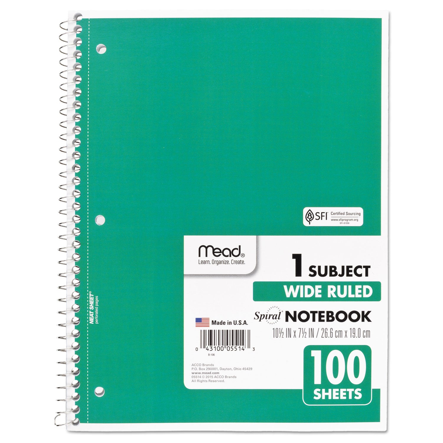 Spiral Notebook, 3-Hole Punched, 1-Subject, Wide/Legal Rule, Randomly Assorted Cover Color, (100) 10.5 x 7.5 Sheets - 4