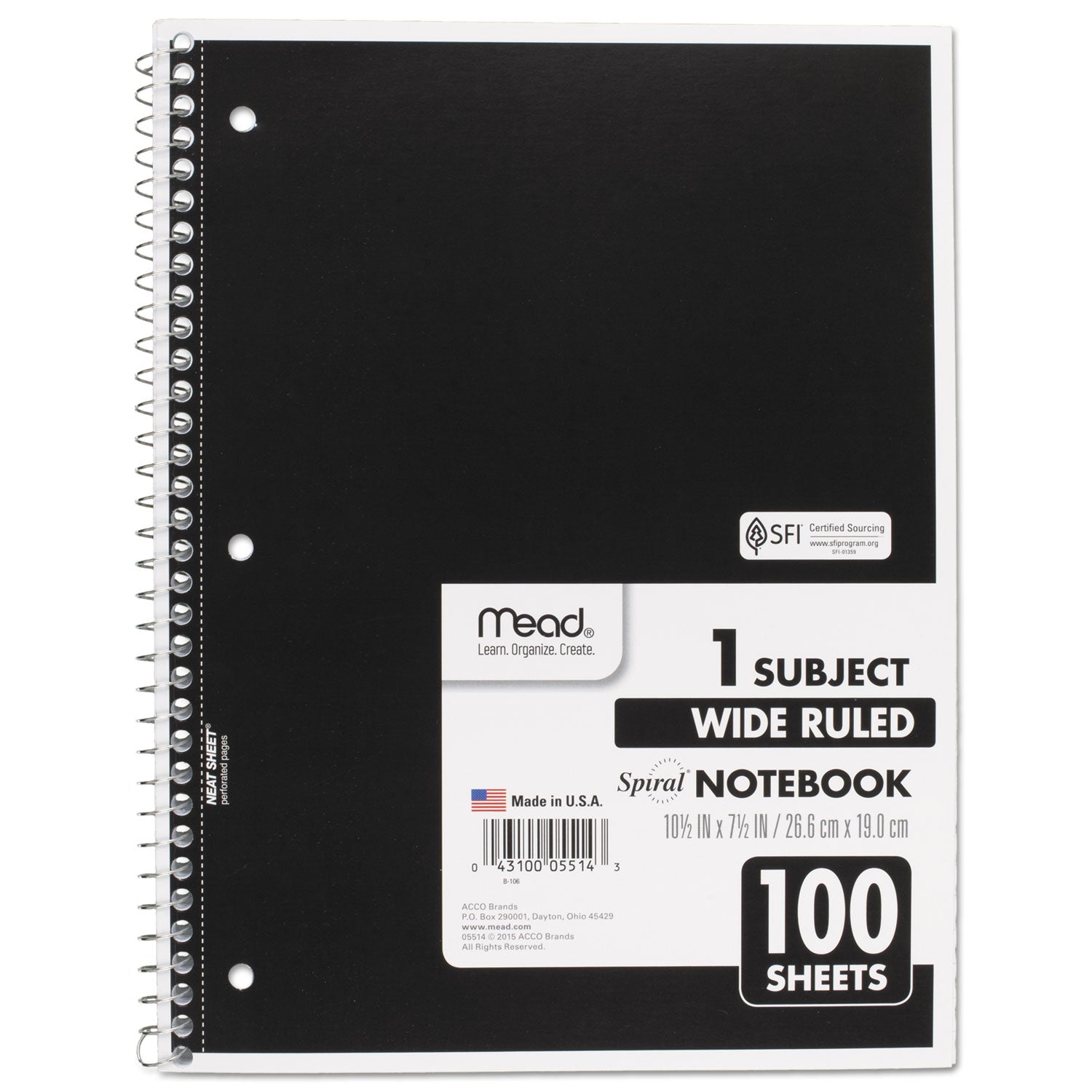 Spiral Notebook, 3-Hole Punched, 1-Subject, Wide/Legal Rule, Randomly Assorted Cover Color, (100) 10.5 x 7.5 Sheets - 1