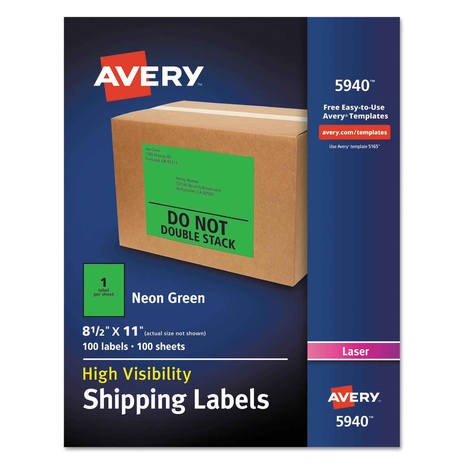 High-Visibility Permanent Laser ID Labels, 8.5 x 11, Neon Green, 100/Box - 