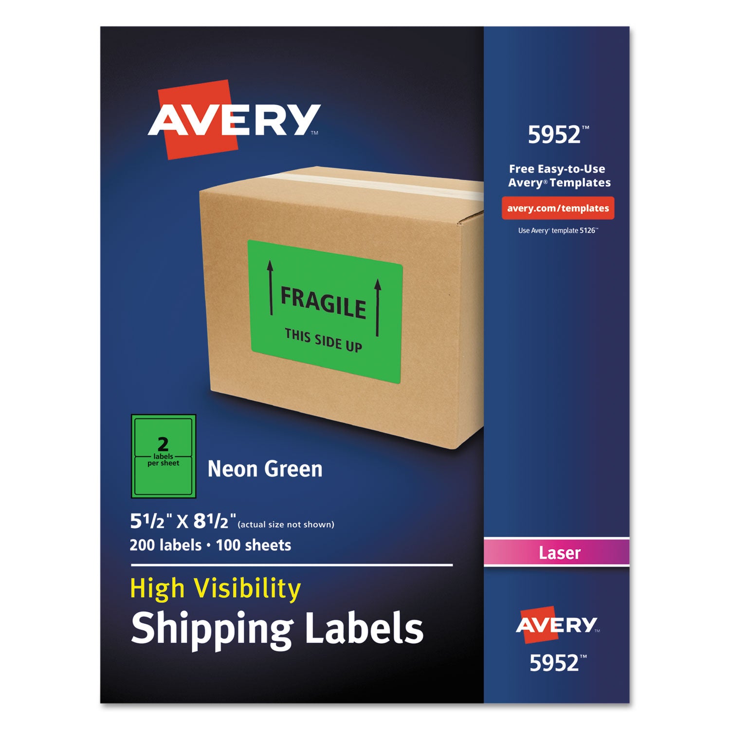 High-Visibility Permanent Laser ID Labels, 5.5 x 8.5, Neon Green, 200/Box - 