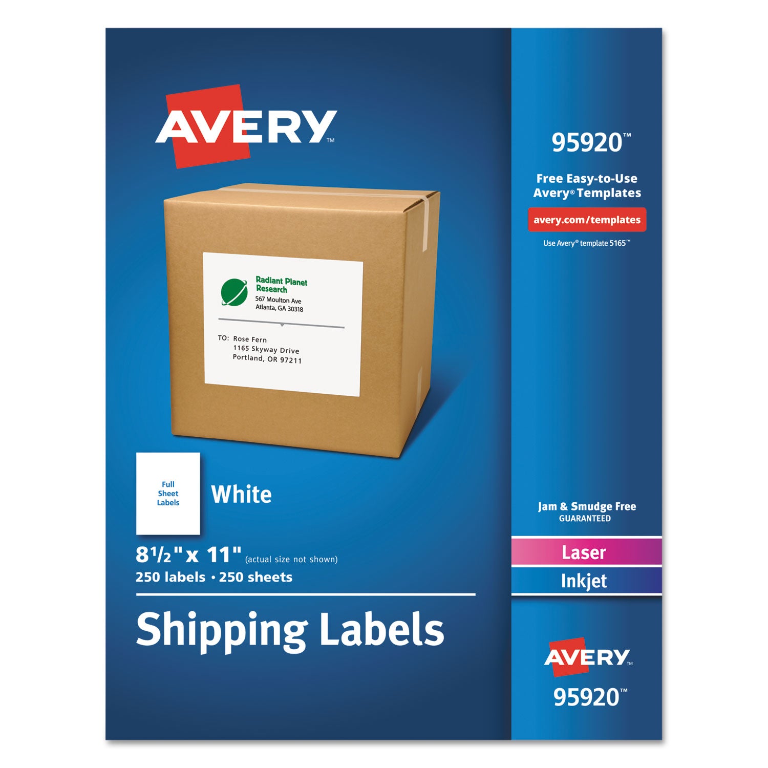 White Shipping Labels-Bulk Packs, Inkjet/Laser Printers, 8.5 x 11, White, 250/Box - 