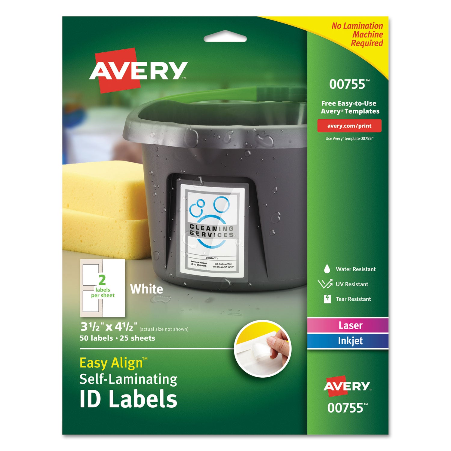 Self-Laminating ID Labels, Inkjet/Laser Printers, 3.5 x 4.5, White, 2/Sheet, 25 Sheets/Pack - 