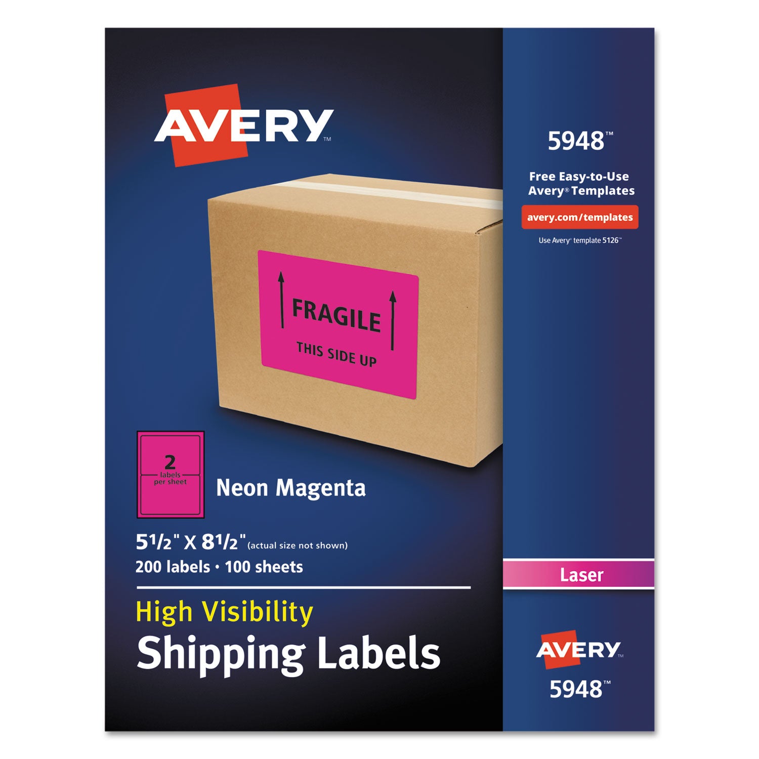 High-Visibility Permanent Laser ID Labels, 5.5 x 8.5, Neon Magenta, 200/Box - 