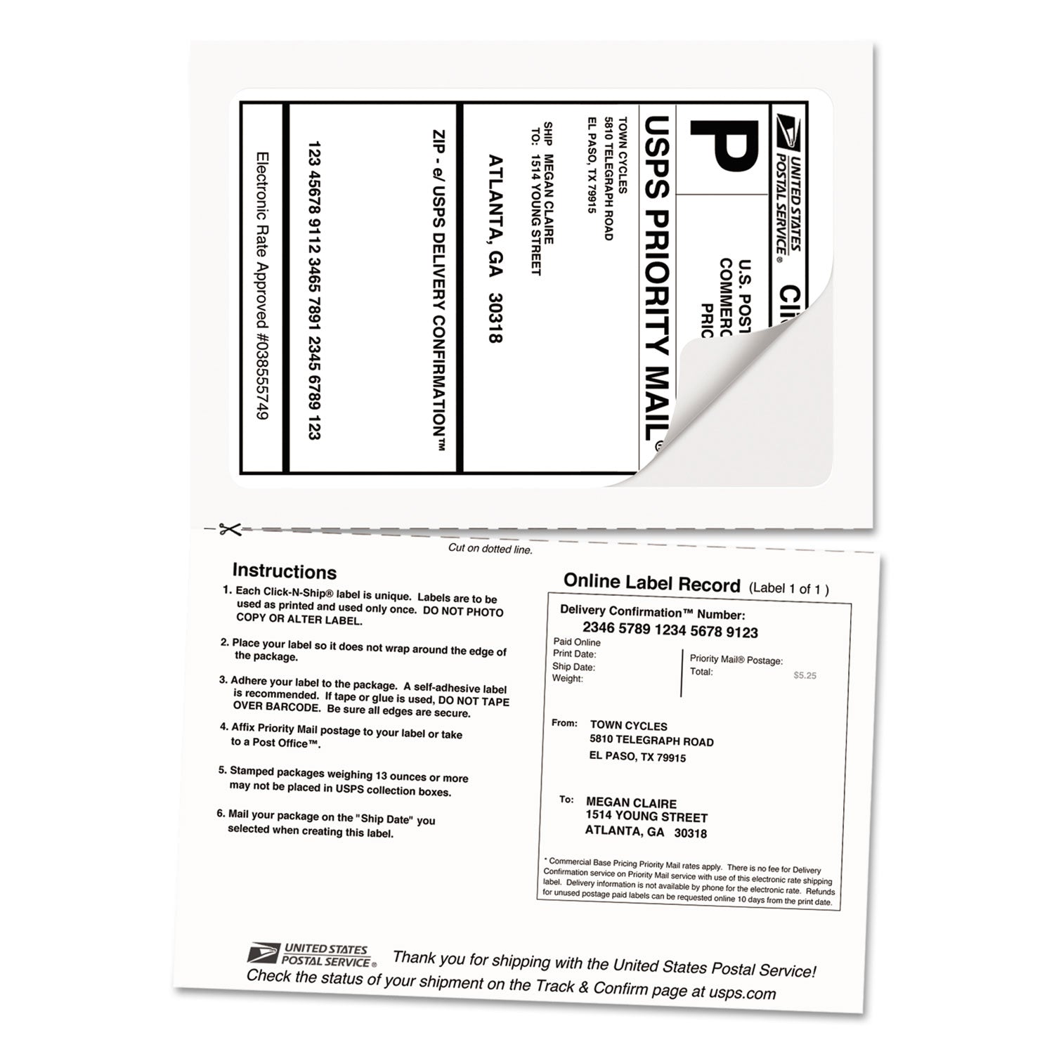 Shipping Labels with Paper Receipt and TrueBlock Technology, Inkjet/Laser Printers, 5.06 x 7.63, White, 50/Pack