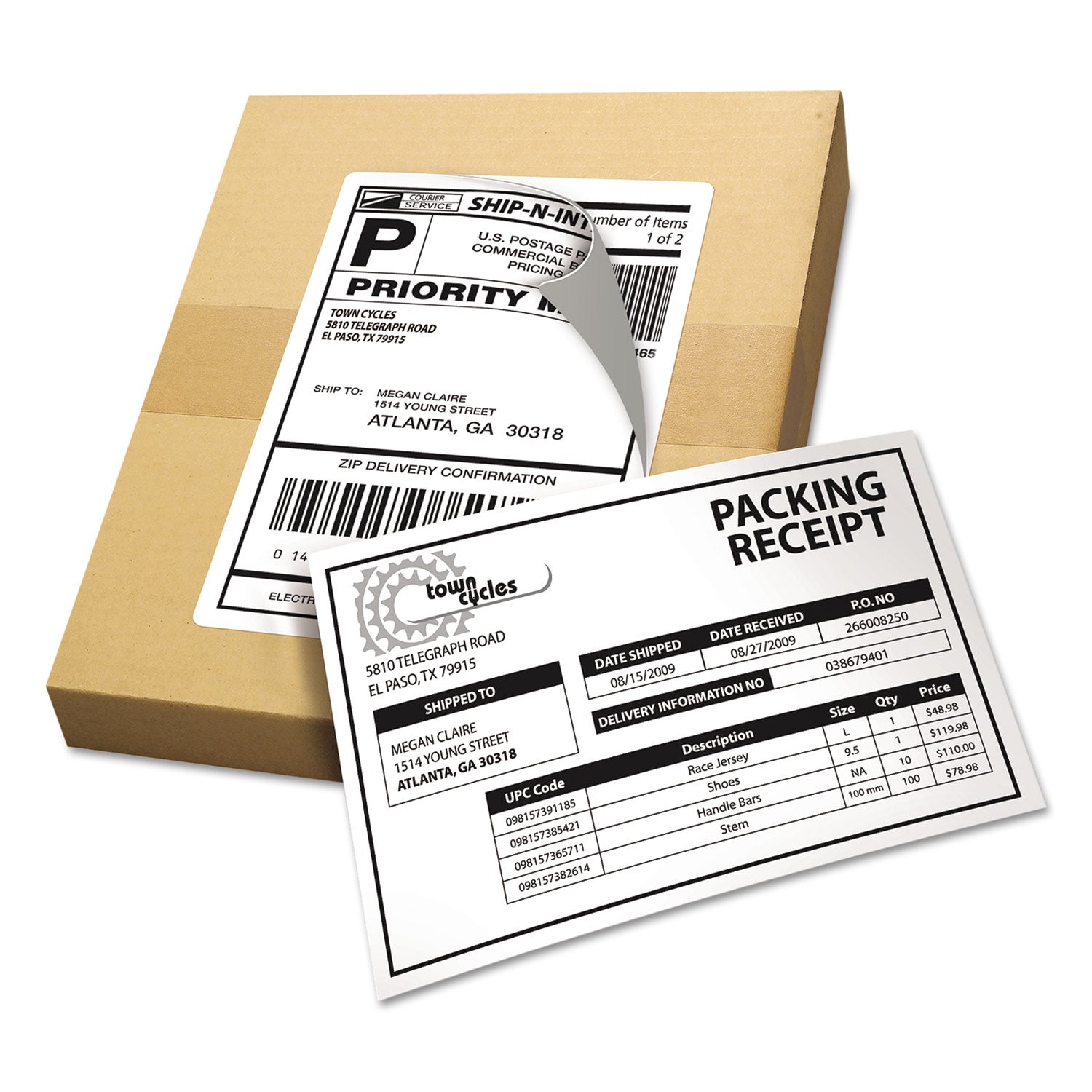 Shipping Labels with Paper Receipt and TrueBlock Technology, Inkjet/Laser Printers, 5.06 x 7.63, White, 50/Pack
