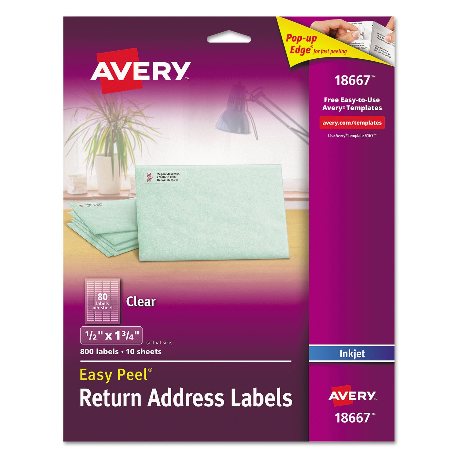 Matte Clear Easy Peel Mailing Labels w/ Sure Feed Technology, Inkjet Printers, 0.5 x 1.75, Clear, 80/Sheet, 10 Sheets/Pack - 