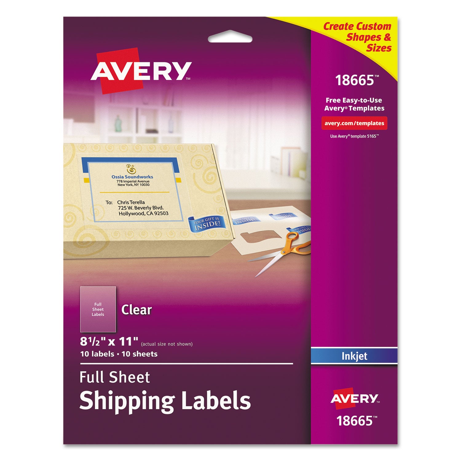 Matte Clear Shipping Labels, Inkjet Printers, 8.5 x 11, Clear, 10/Pack - 