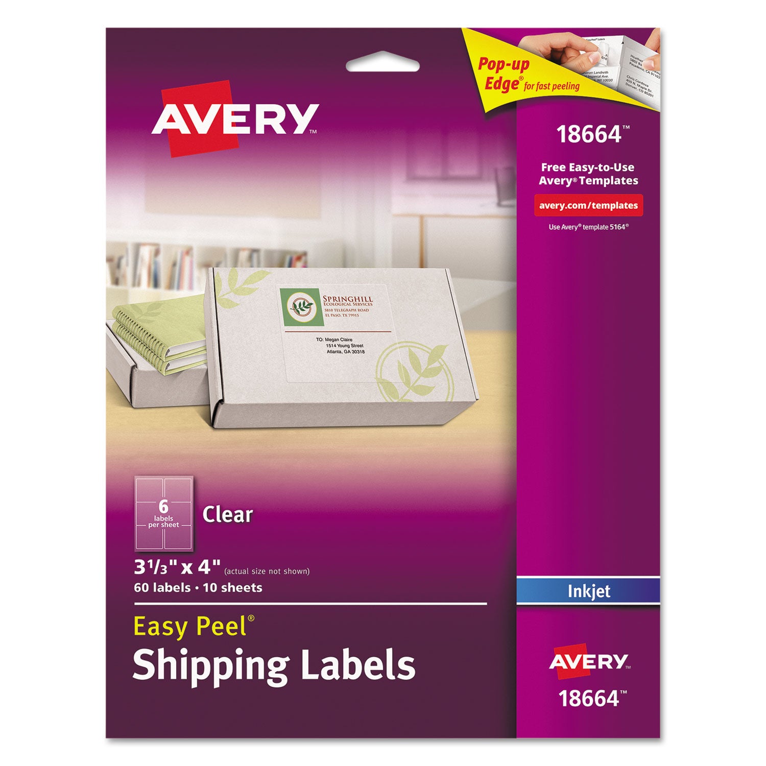 Matte Clear Easy Peel Mailing Labels w/ Sure Feed Technology, Inkjet Printers, 3.33 x 4, Clear, 6/Sheet, 10 Sheets/Pack - 