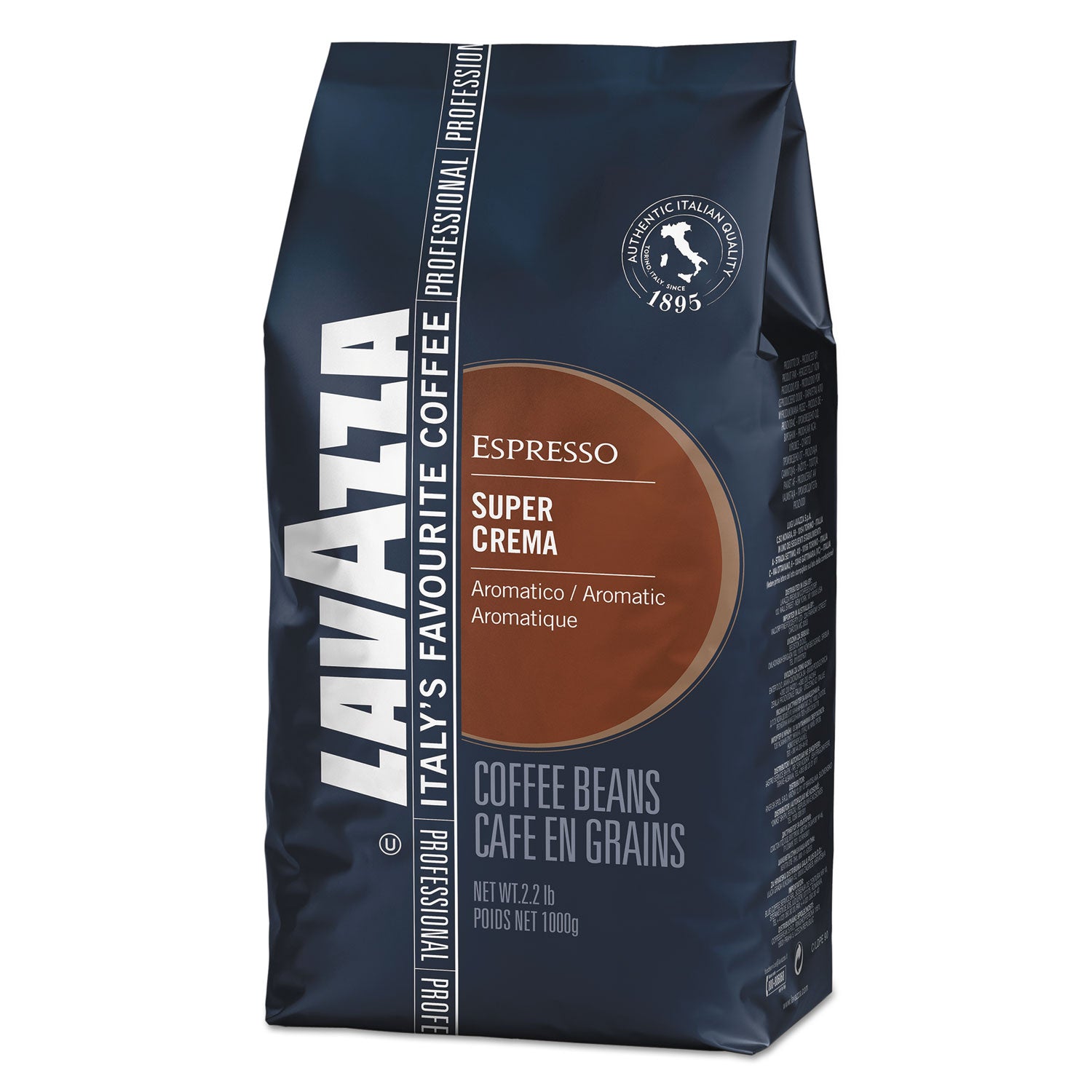 Super Crema Whole Bean Espresso Coffee, 2.2lb Bag, Vacuum-Packed - 