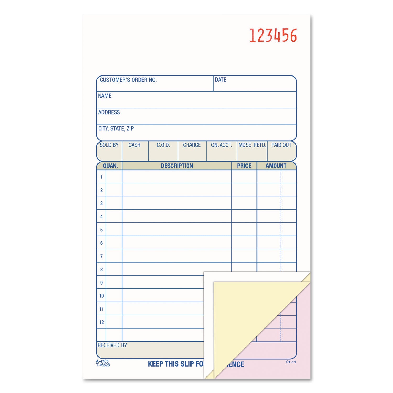 Sales/Order Book, Three-Part Carbonless, 4.19 x 6.69, 50 Forms Total - 