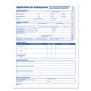 Comprehensive Employee Application Form, One-Part (No Copies), 17 x 11, 25 Forms Total