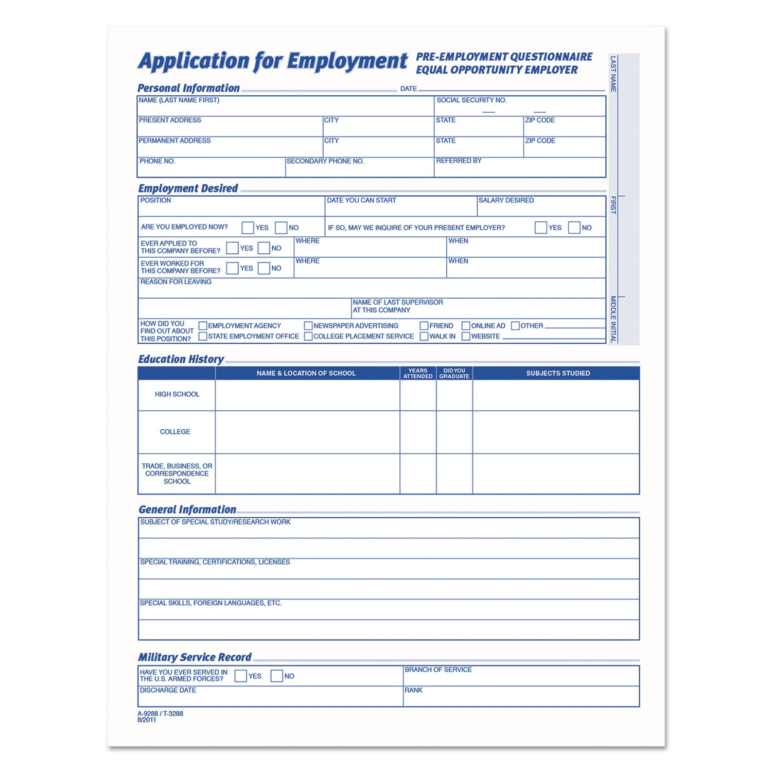 Comprehensive Employee Application Form, One-Part (No Copies), 17 x 11, 25 Forms Total - 