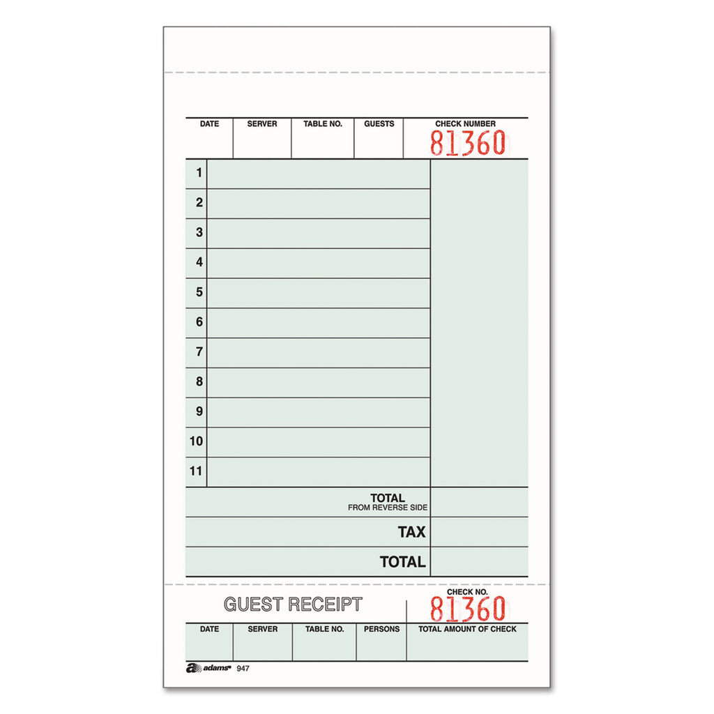 Guest Check Unit Set, Two-Part Carbonless, 6.75 x 4.25, 50 Forms/Pad, 5 Pads/Pack - 