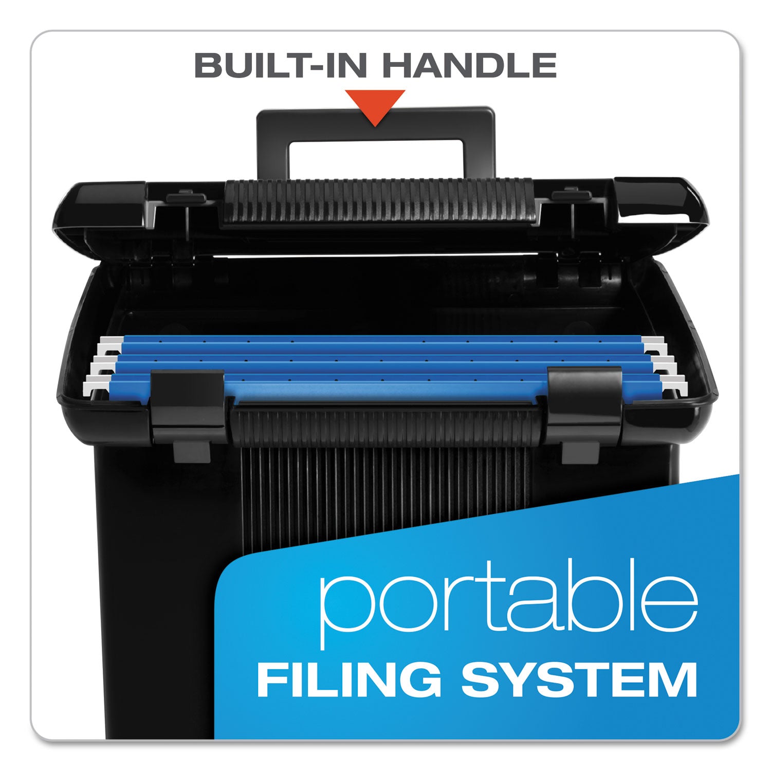 Portable File Boxes, Letter Files, 13.88" x 14" x 11.13", Black - 