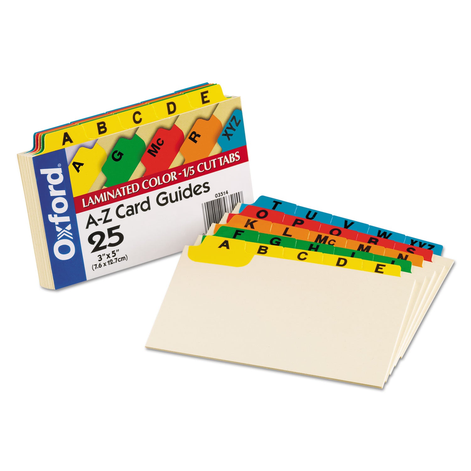 Manila Index Card Guides with Laminated Tabs, 1/5-Cut Top Tab, A to Z, 3 x 5, Manila, 25/Set - 