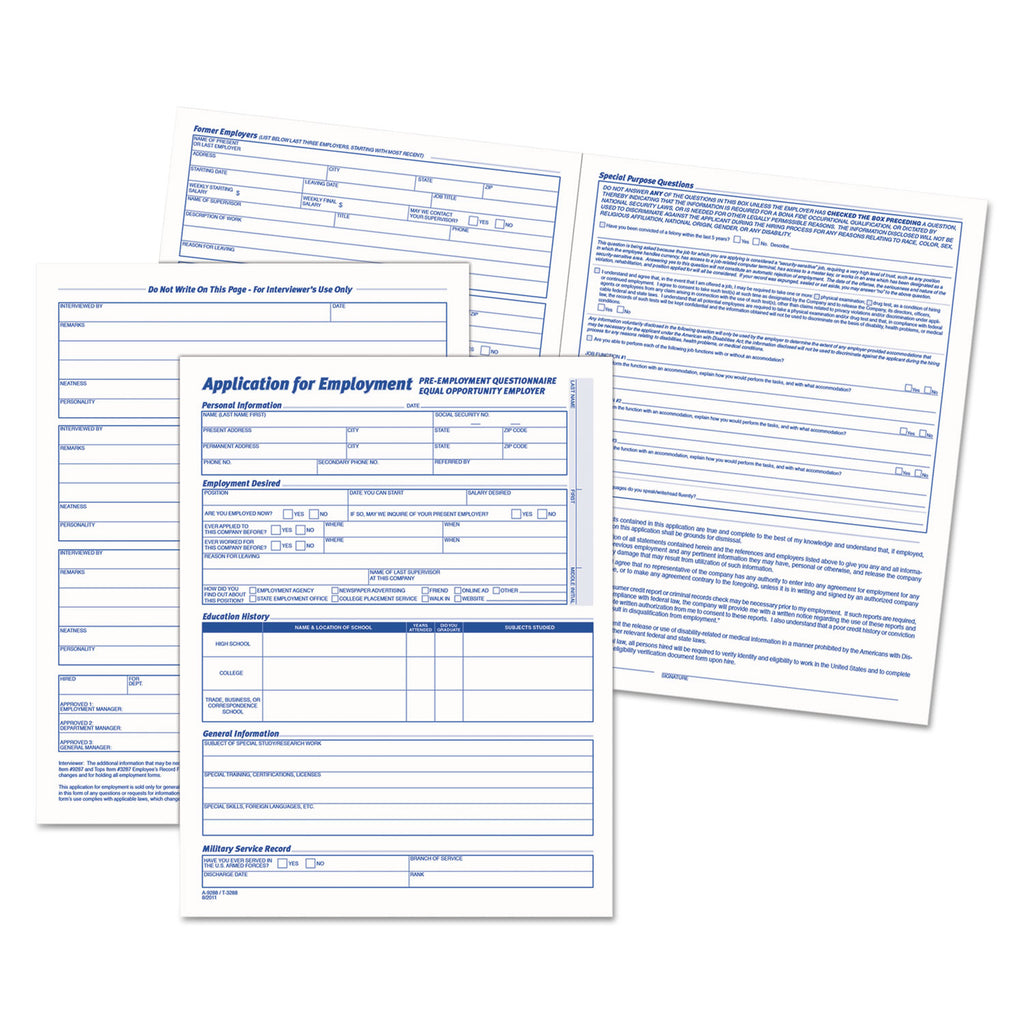 Comprehensive Employee Application Form, One-Part (No Copies), 17 x 11, 25 Forms Total