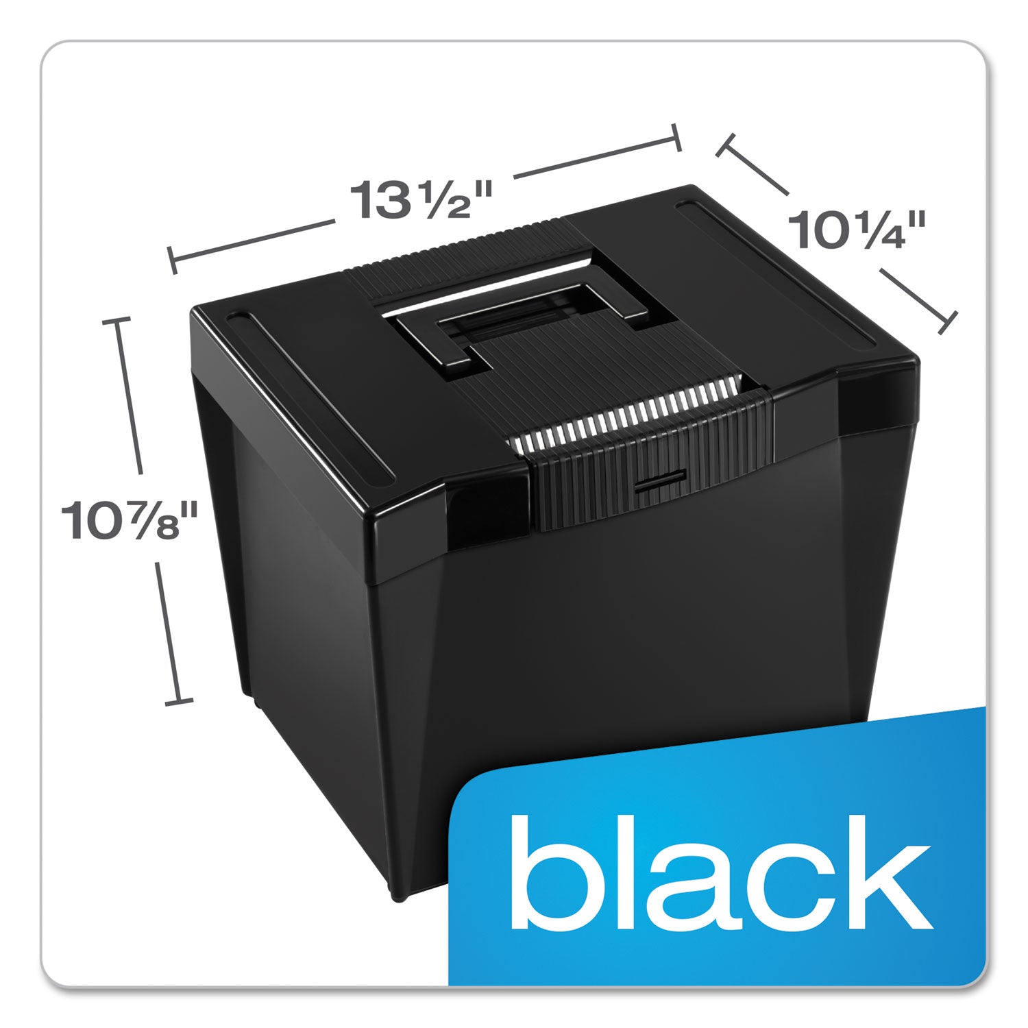 Portable Letter Size File Box, Letter Files, 13.5" x 10.25" x 10.88", Black - 