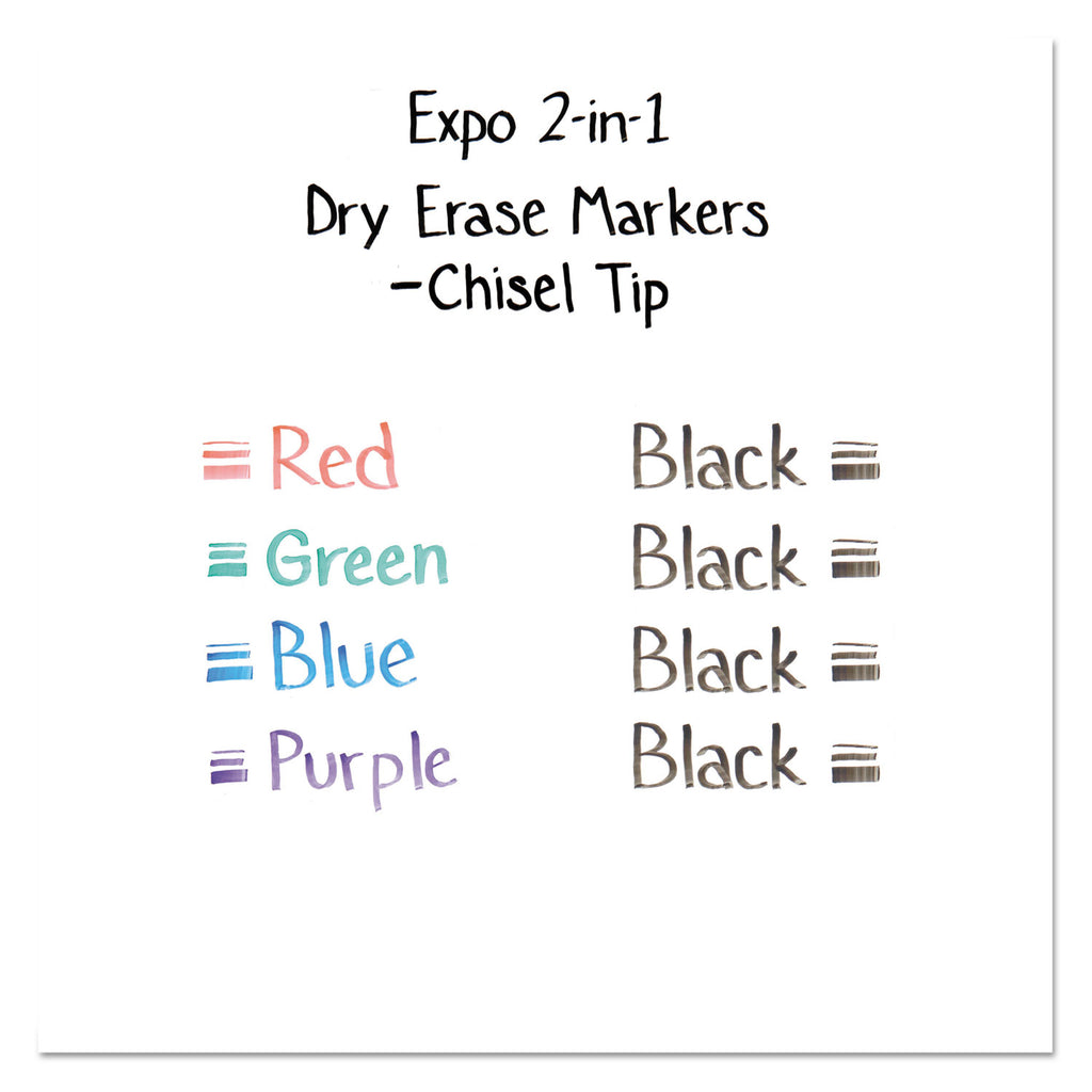 2-in-1 Dry Erase Markers, Fine/Broad Chisel Tips, Assorted Primary Colors, 4/Pack