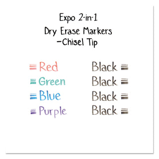 2-in-1 Dry Erase Markers, Fine/Broad Chisel Tips, Assorted Primary Colors, 4/Pack