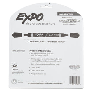 2-in-1 Dry Erase Markers, Fine/Broad Chisel Tips, Assorted Colors, 8/Pack