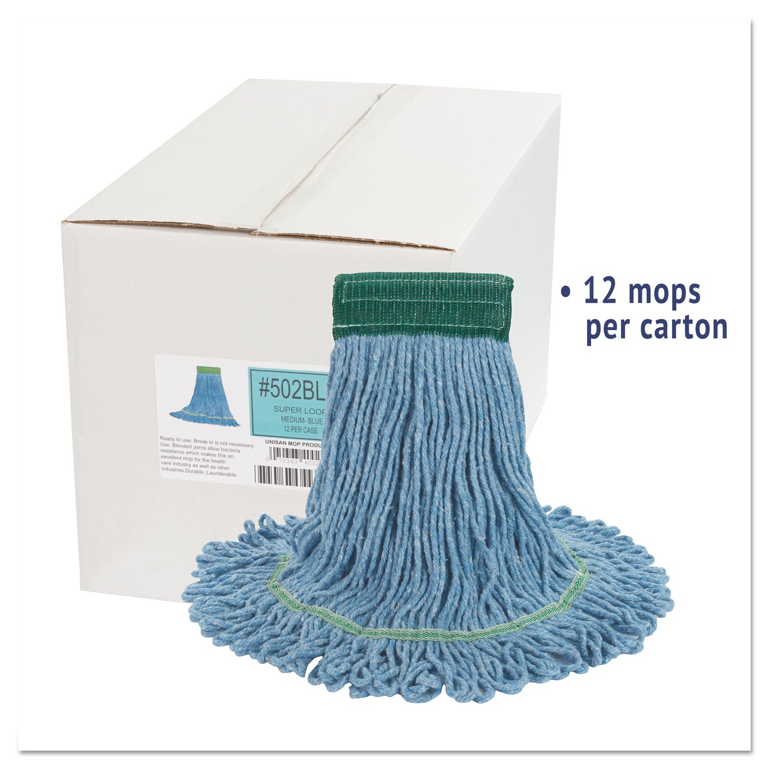 super-loop-wet-mop-head-cotton-synthetic-fiber-5-headband-medium-size-blue-12-carton_bwk502blct - 2