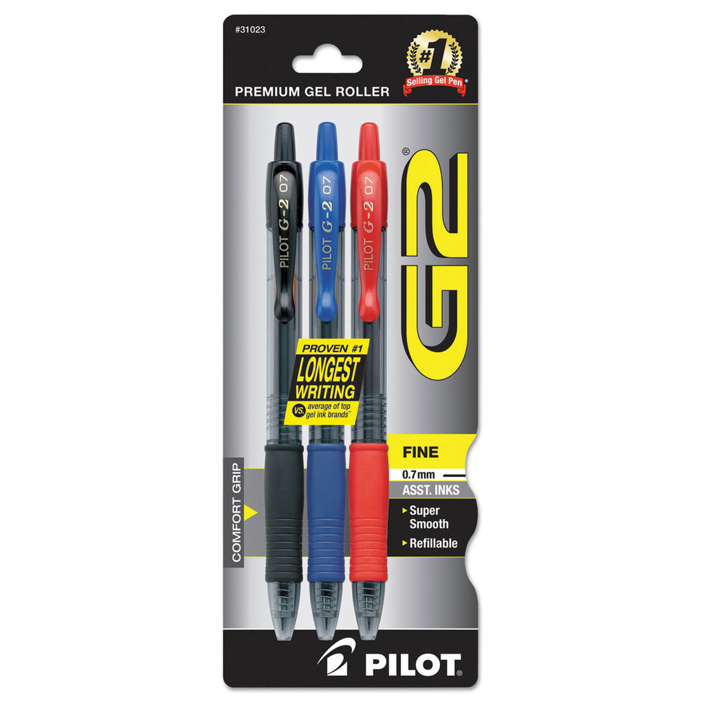 G2 Premium Gel Pen, Retractable, Fine 0.7 mm, Assorted Ink and Barrel Colors, 3/Pack