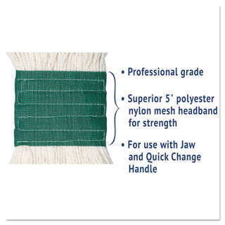 Super Loop Wet Mop Head, Cotton/Synthetic Fiber, 5" Headband, Medium Size, White