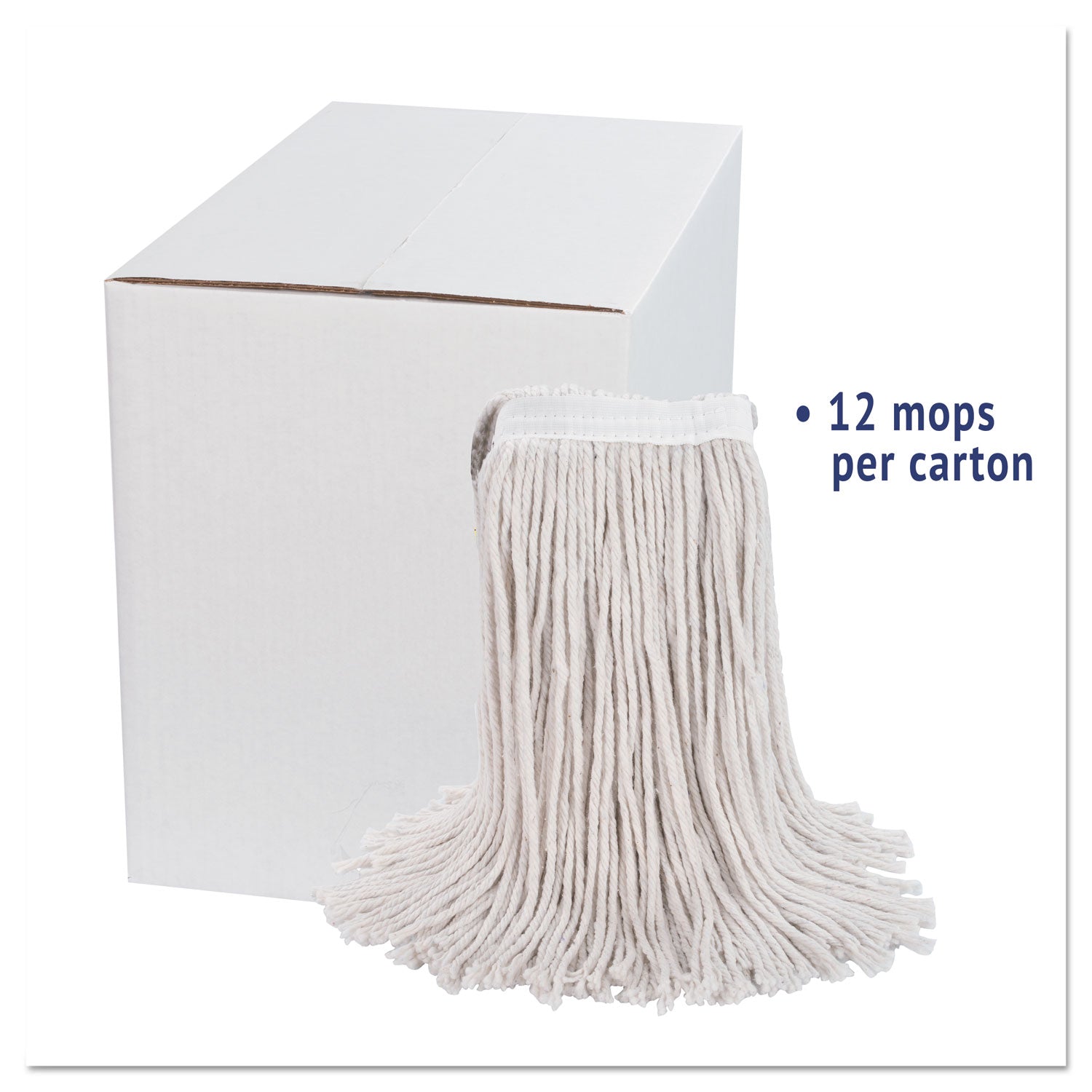 Premium Cut-End Wet Mop Heads, Cotton, 24oz, White, 12/Carton - 