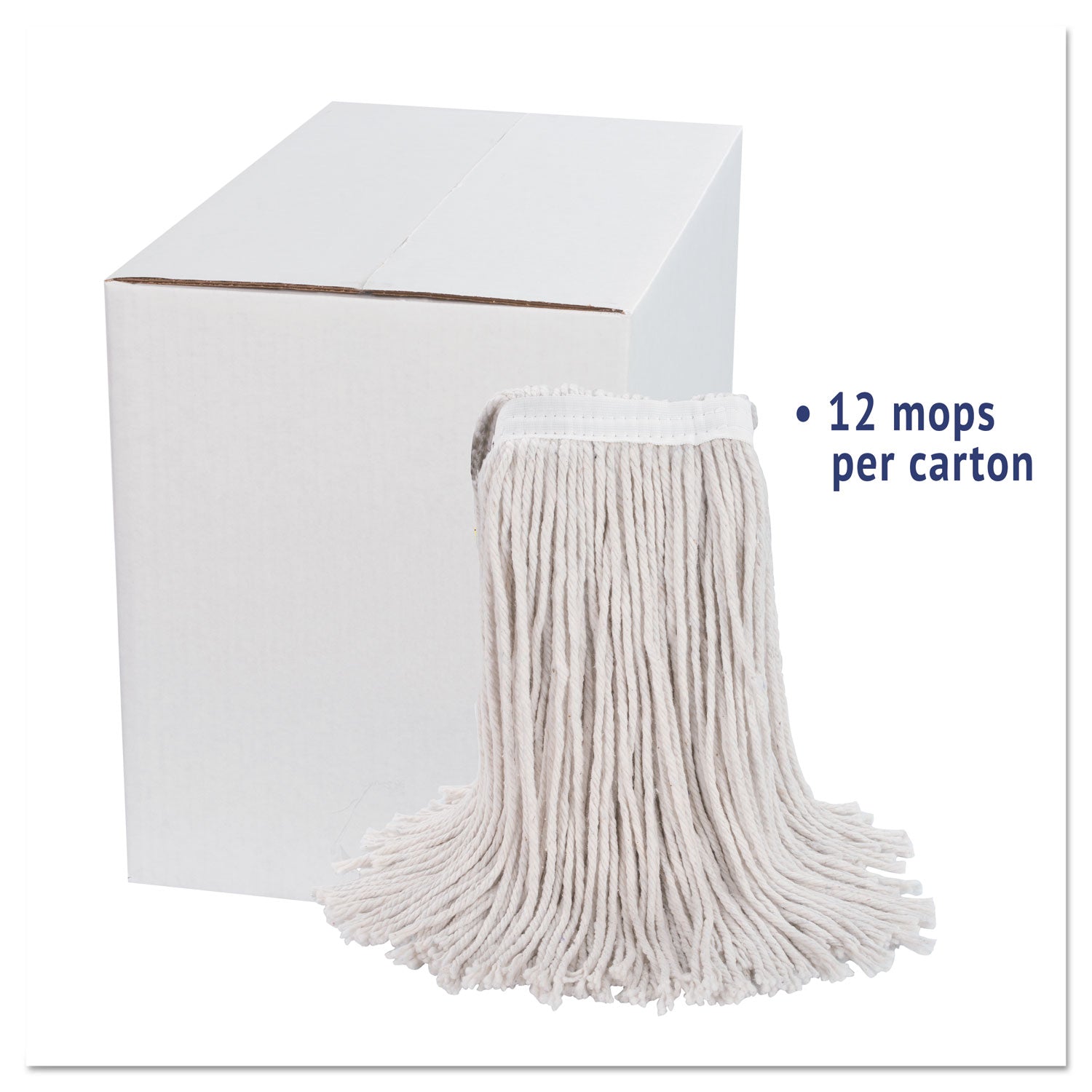 Premium Cut-End Wet Mop Heads, Cotton, 24oz, White, 12/Carton
