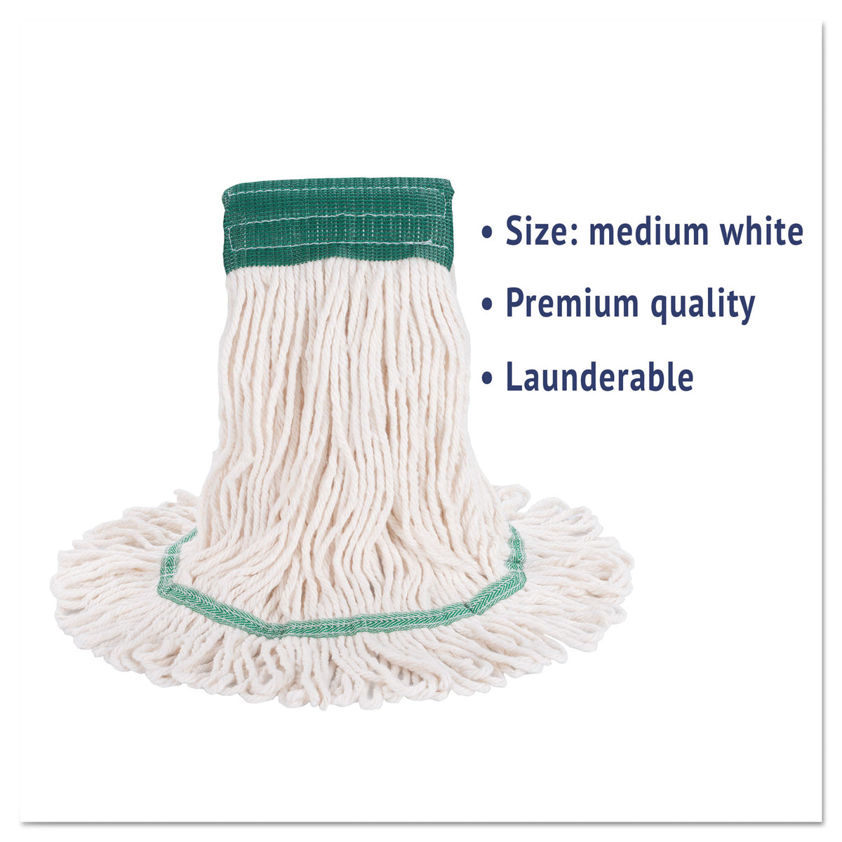 Super Loop Wet Mop Head, Cotton/Synthetic Fiber, 5" Headband, Medium Size, White, 12/Carton