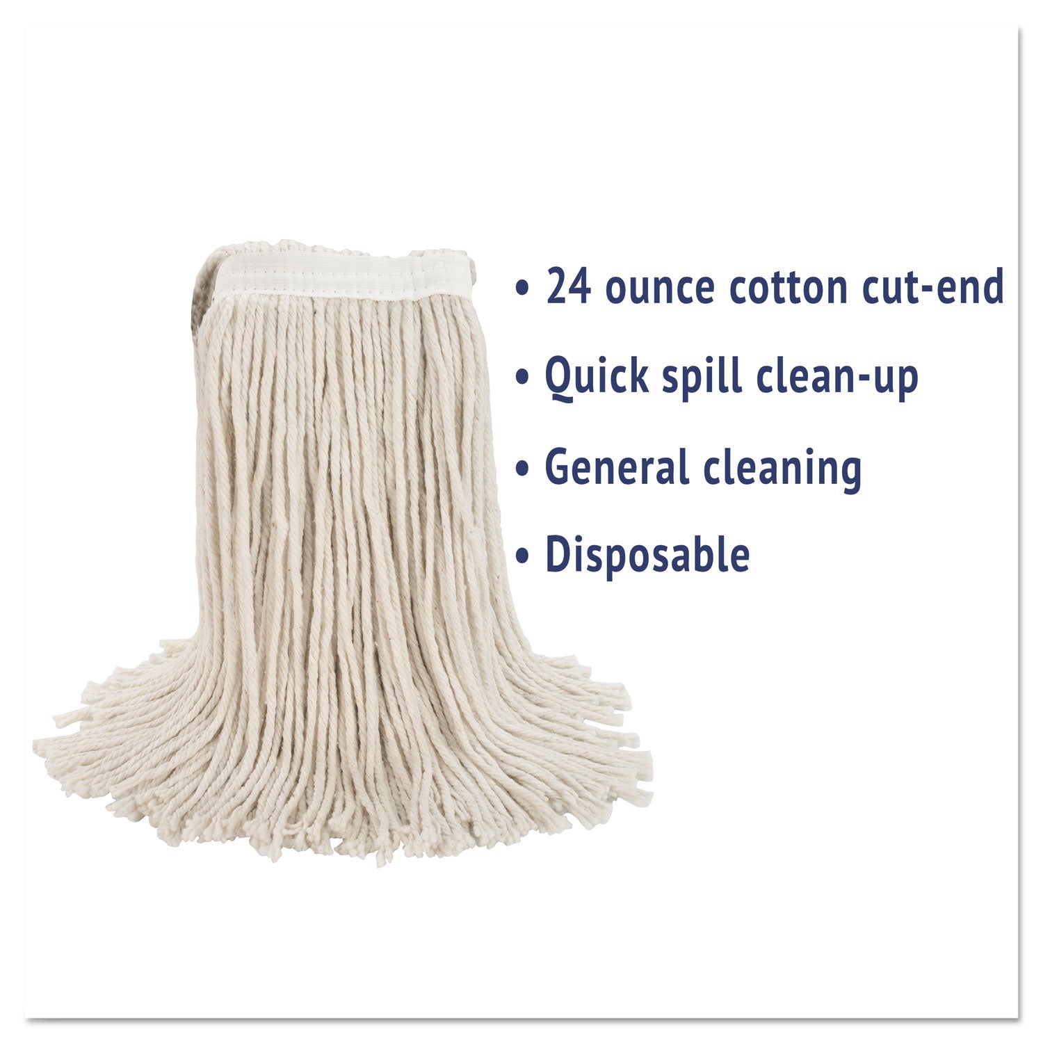 Premium Cut-End Wet Mop Heads, Cotton, 24oz, White, 12/Carton - 